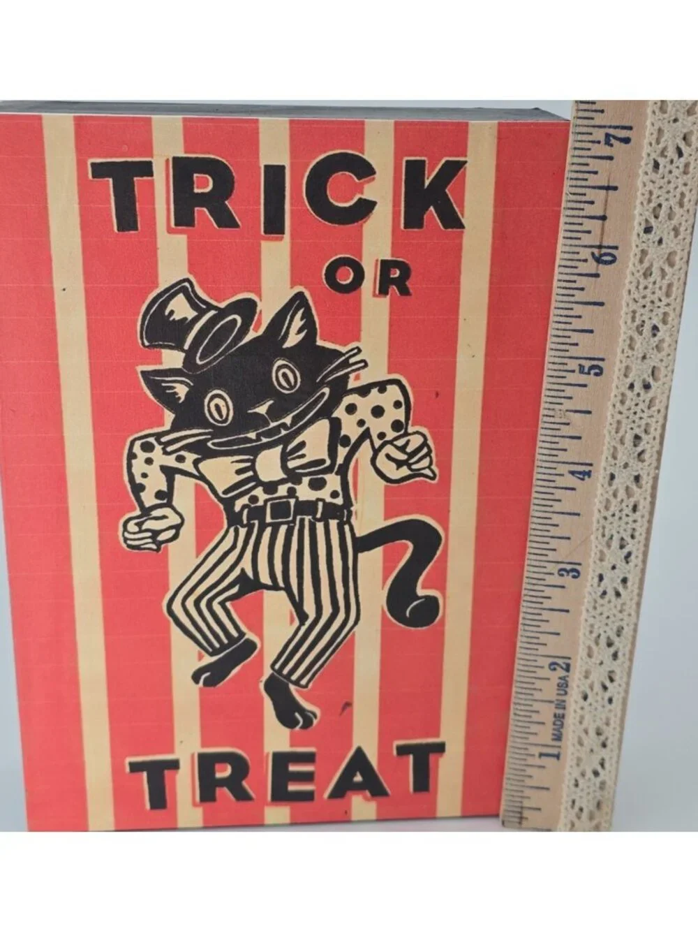 OOAK Set of 3 Retro Halloween Wood Wall Signs Candy Advertising Ghost Cat Witch